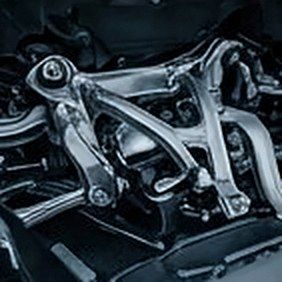 Close-up of precision suspension and engine components