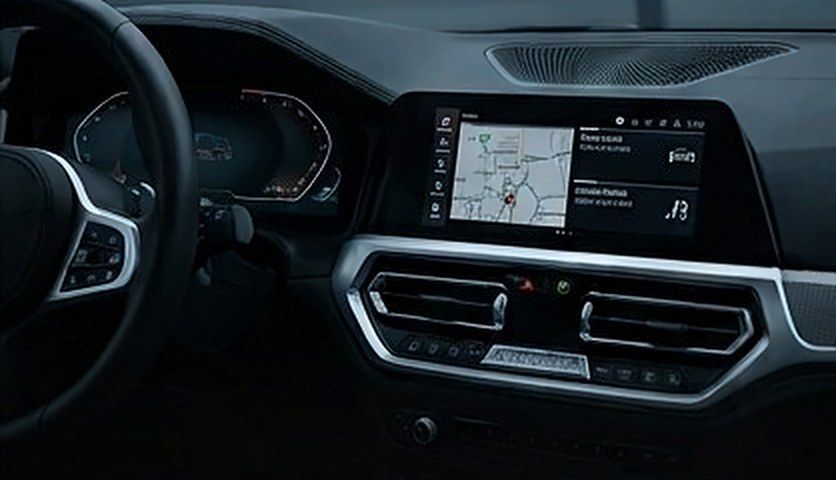 Modern German car interior with a digital cockpit and navigation display